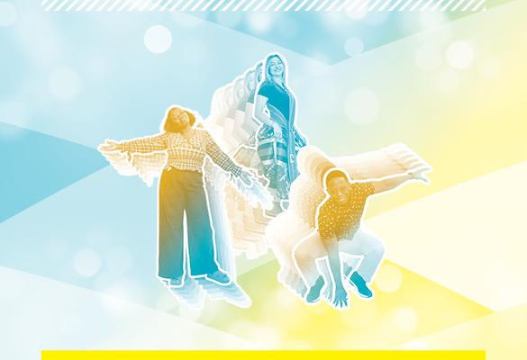 Visuel coloré avec 3 silhouettes d'étudiants de l'USB en mouvement.