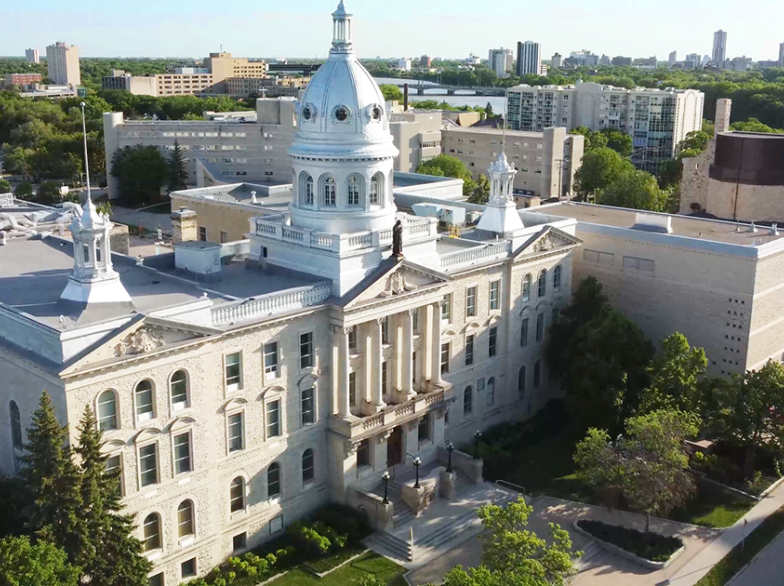 Vue aérienne de l’Université de Saint-Boniface à Winnipeg, site du colloque 2025 du Réseau de la recherche sur la francophonie canadienne.