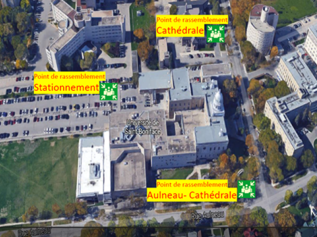 Vue aérienne des trois points de rassemblement.